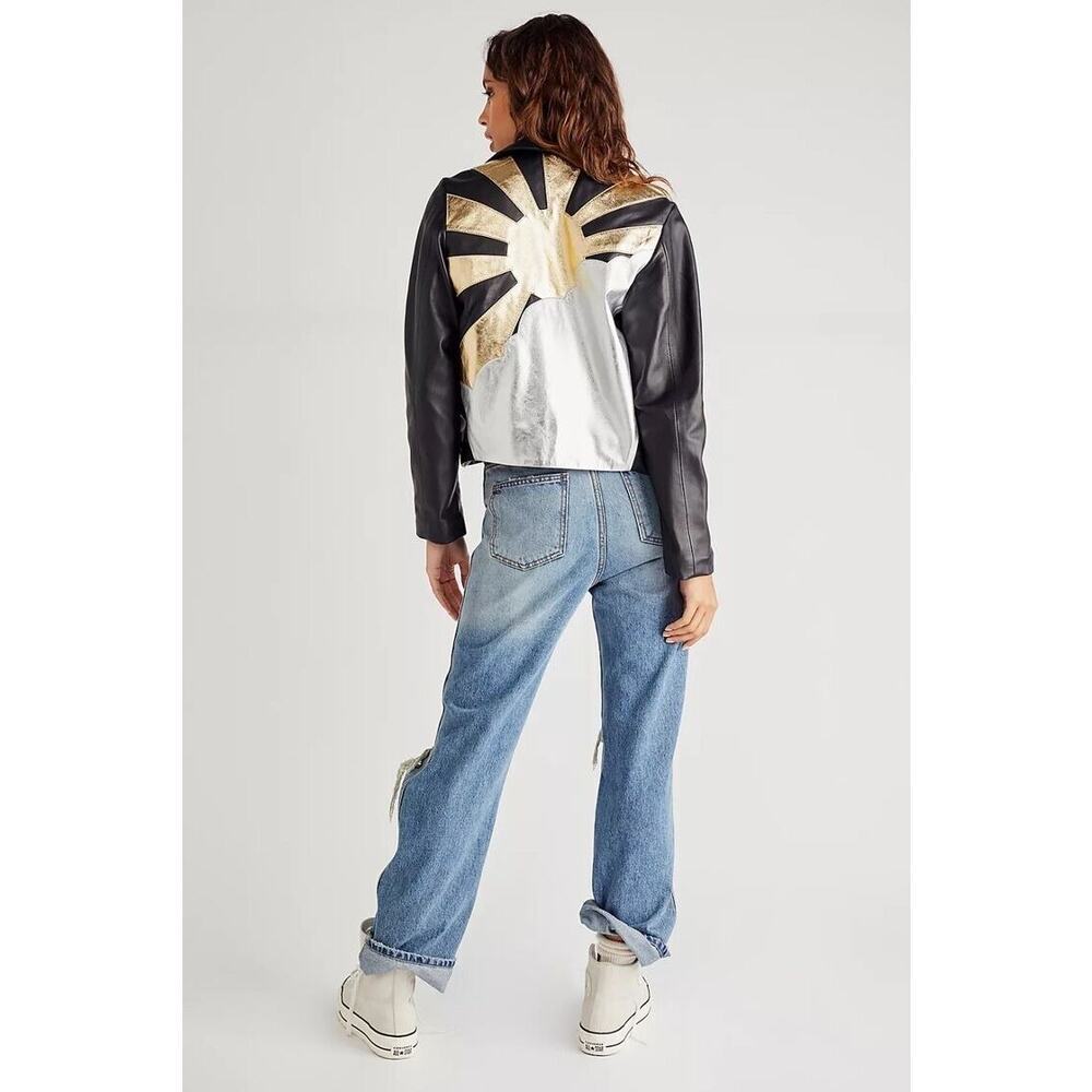 Free People x Pierre Rioufol Sun Shining Leather Jacket Moto Black Size L NWOT - Picture 3 of 16